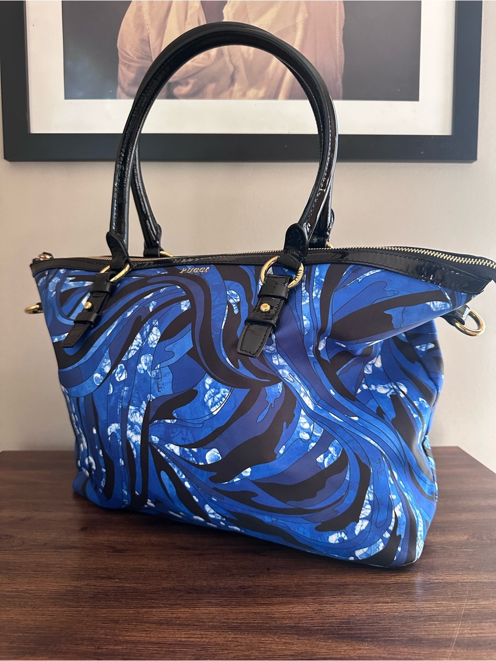 Emilio Pucci Abstract Blue Print Shoulder Bag